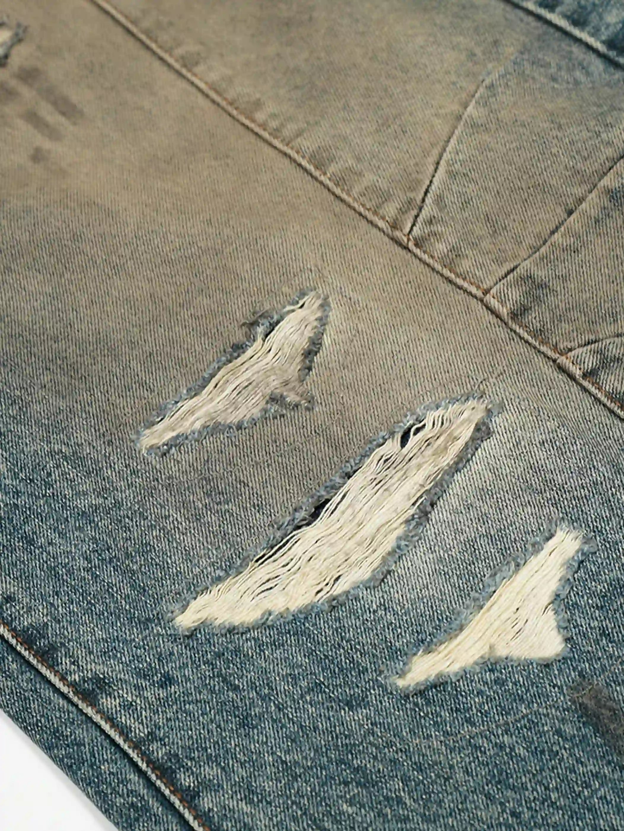 Vintage Distressed Washed Denim Pants-S1073