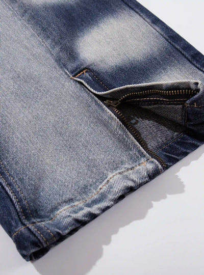 Vintage Spray Fade Zip Flare Jeans-S1207