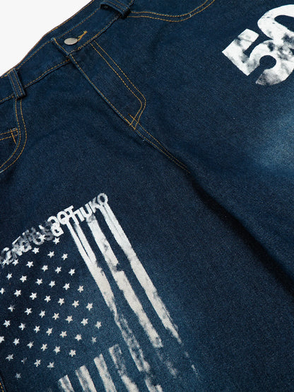 American Flag Denim Pants-S1097
