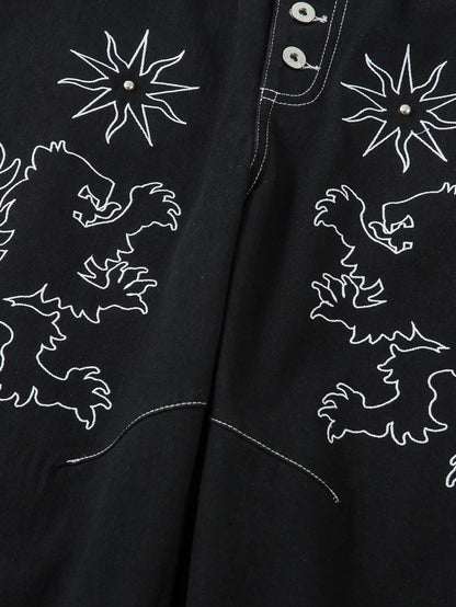 Star & Lion Embroidered Denim Pants-S1071