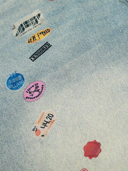 Street Print Wide-Legged Jeans-S1074