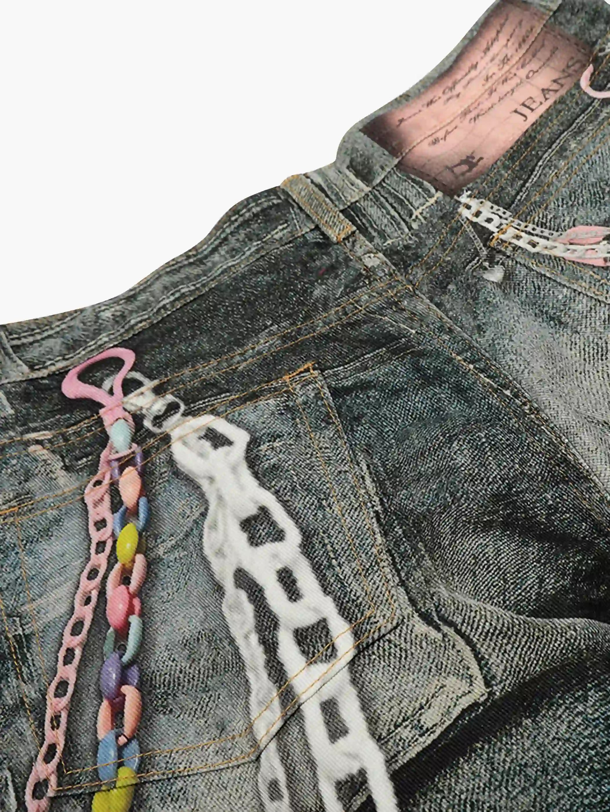 Fun Print Denim Shorts-S1068