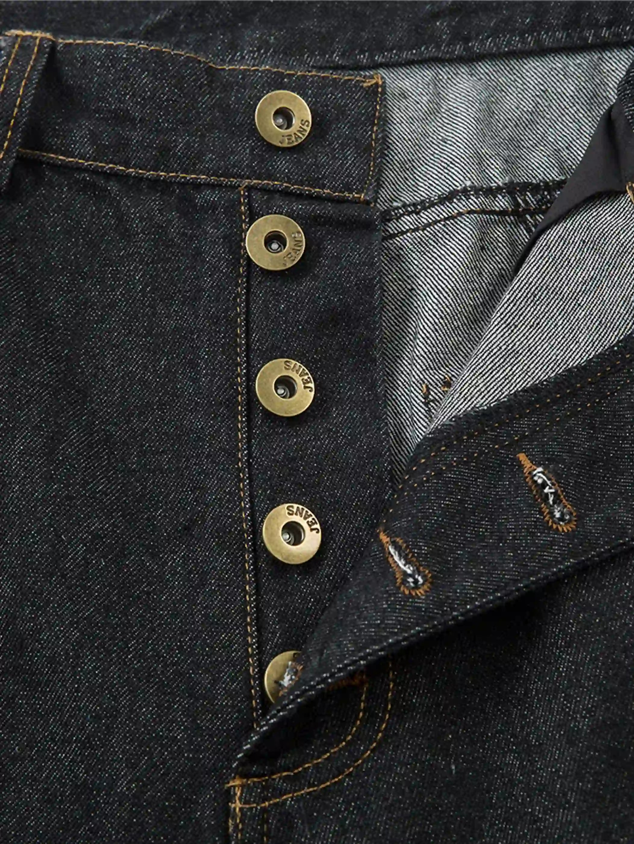 Metal Button Washed Denim Pants-S1066