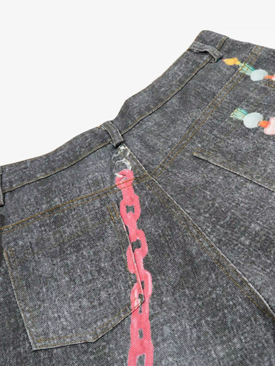 Pantalones Cortos Vaqueros Decorados con Grafiti-S1058
