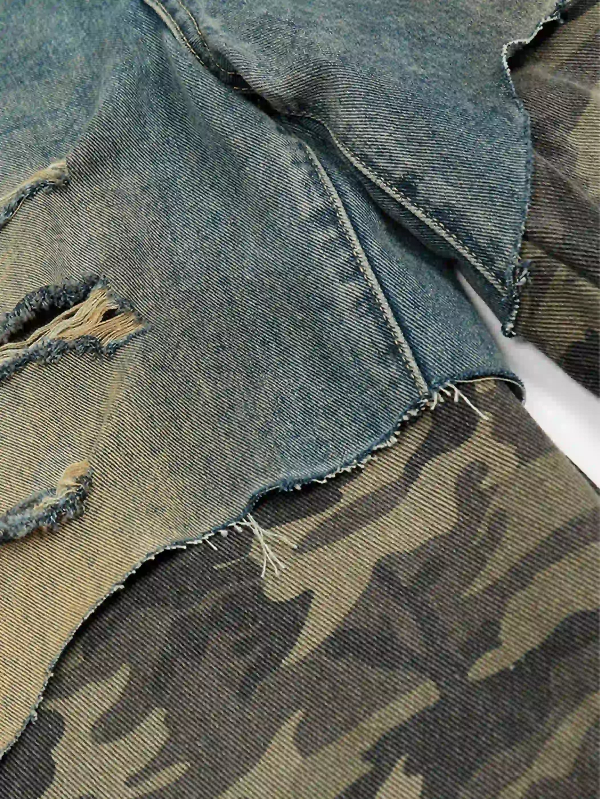 Street Camo Patchwork Denim Shorts-S1069