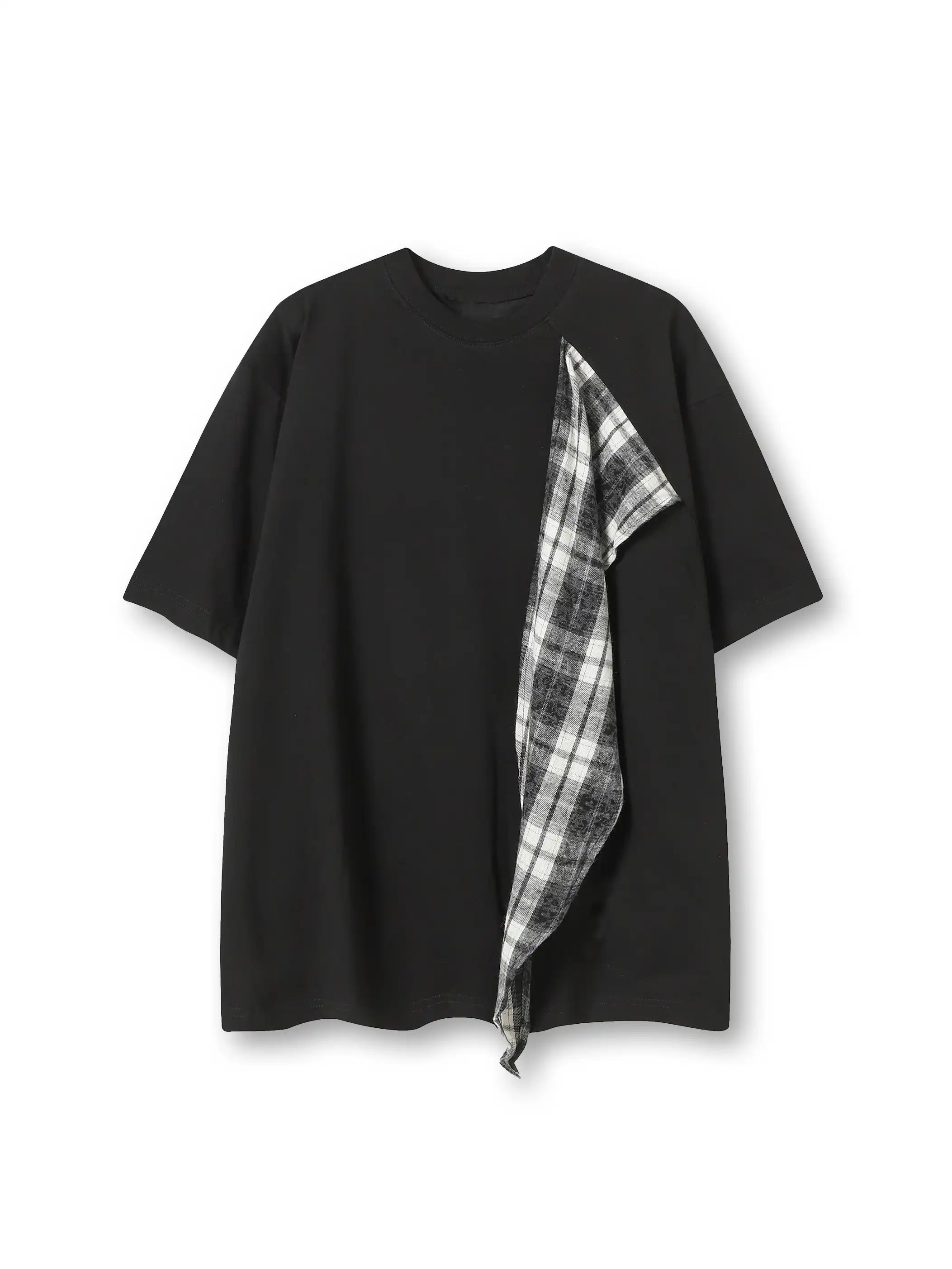 Loose Fit Plaid Patchwork Summer T-shirt-S1000