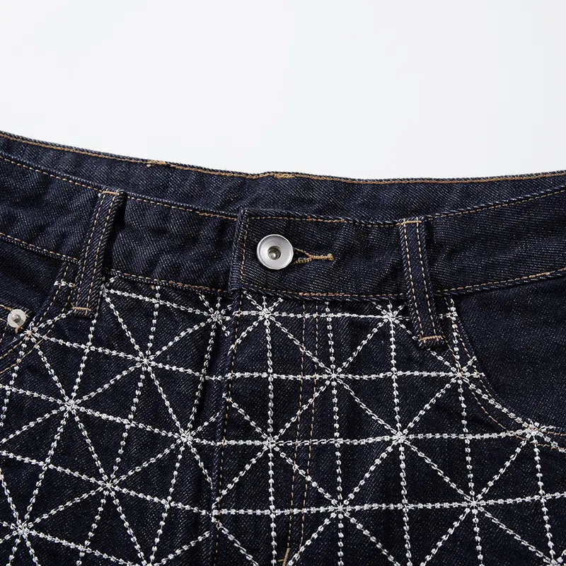 Star Grid Geometric Wide Leg Jeans-S1237