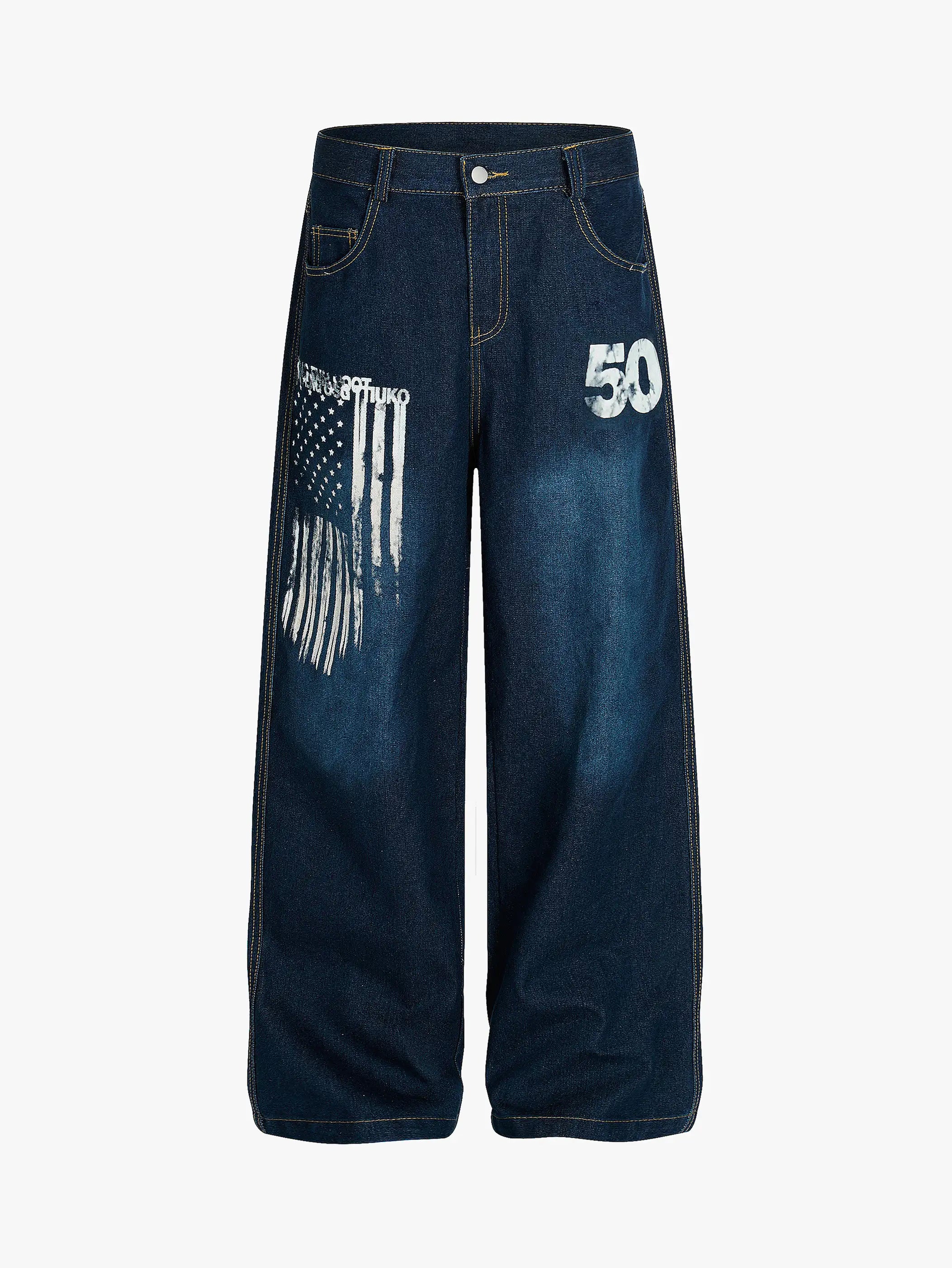 American Flag Denim Pants-S1097