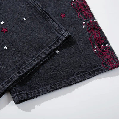 Vaqueros Rojos Desgastados con Panel y Estrellas-S1240