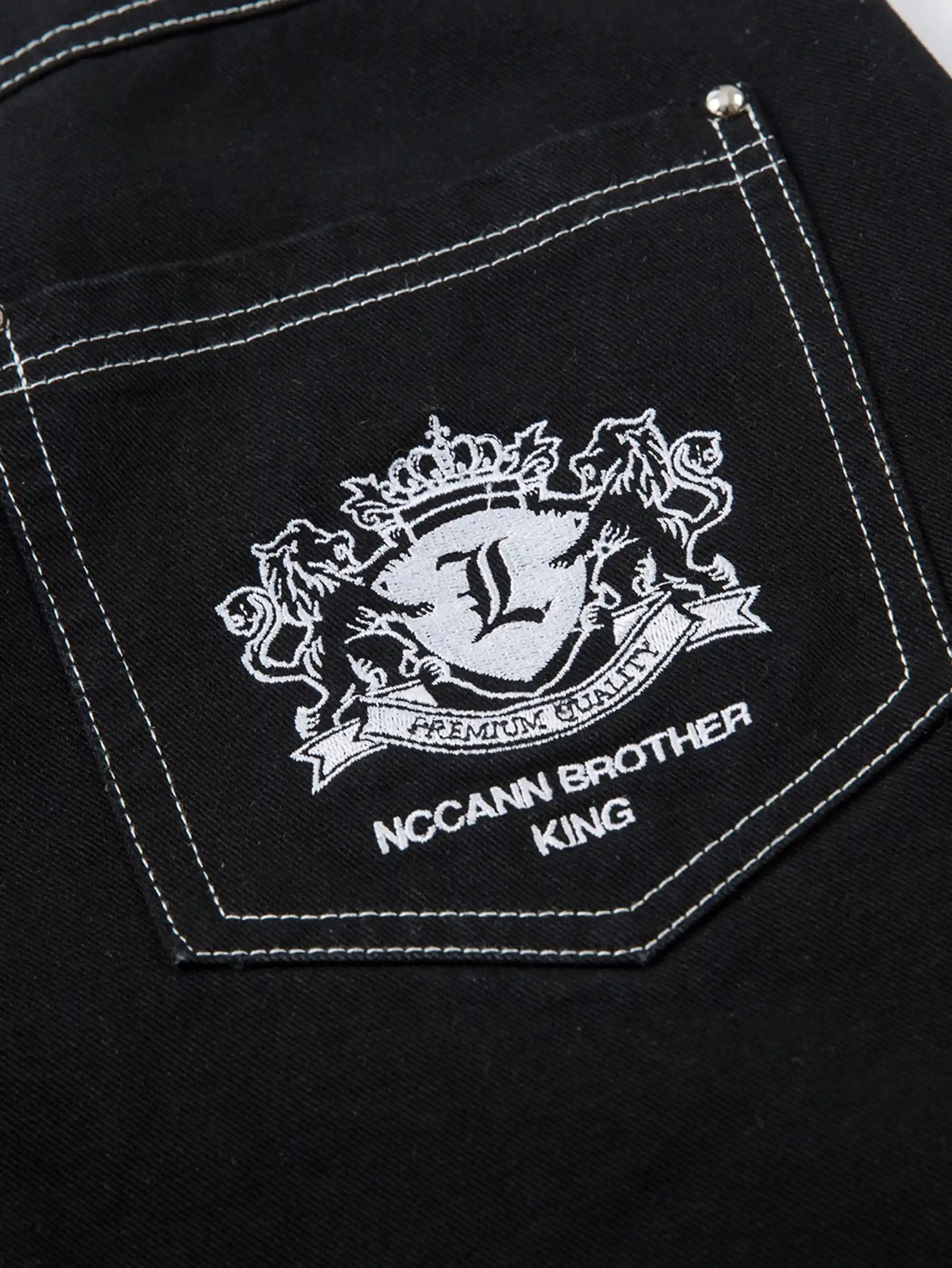 Star & Lion Embroidered Denim Pants-S1071