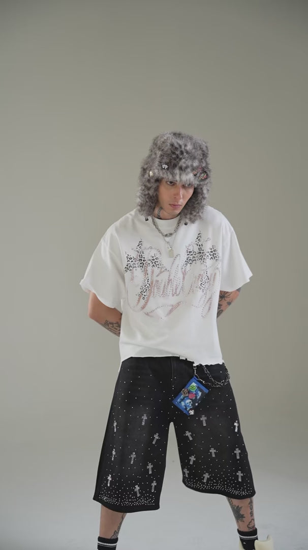 Camiseta Gráfica con Logo de Diamantes de Imitación-421