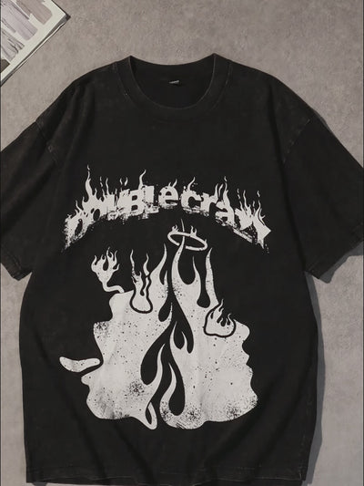 Camiseta de ángel y demonio con estampado de llamas dobles y locas-002