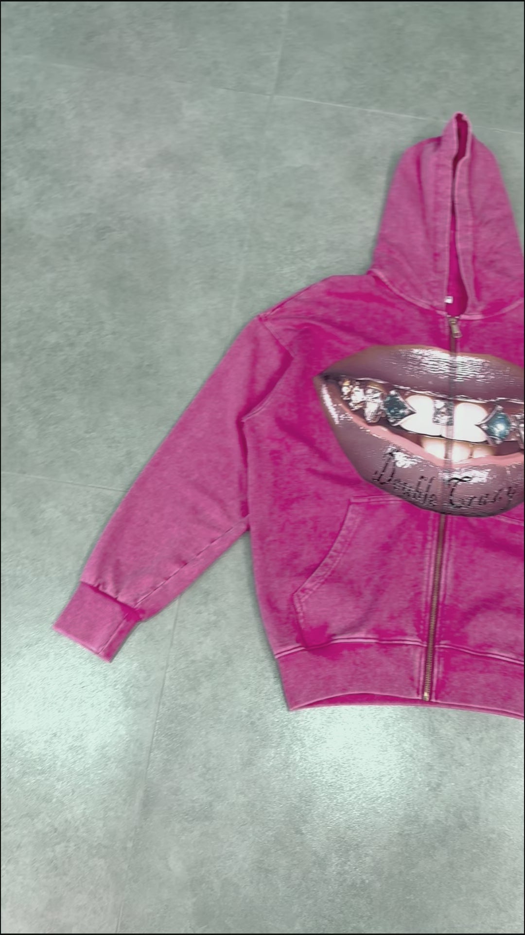 Load video: Bold Lip Graphic Pink Hoodie with Zipper - 029