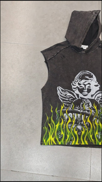 Angel Flame Graphic Hooded Vest-220