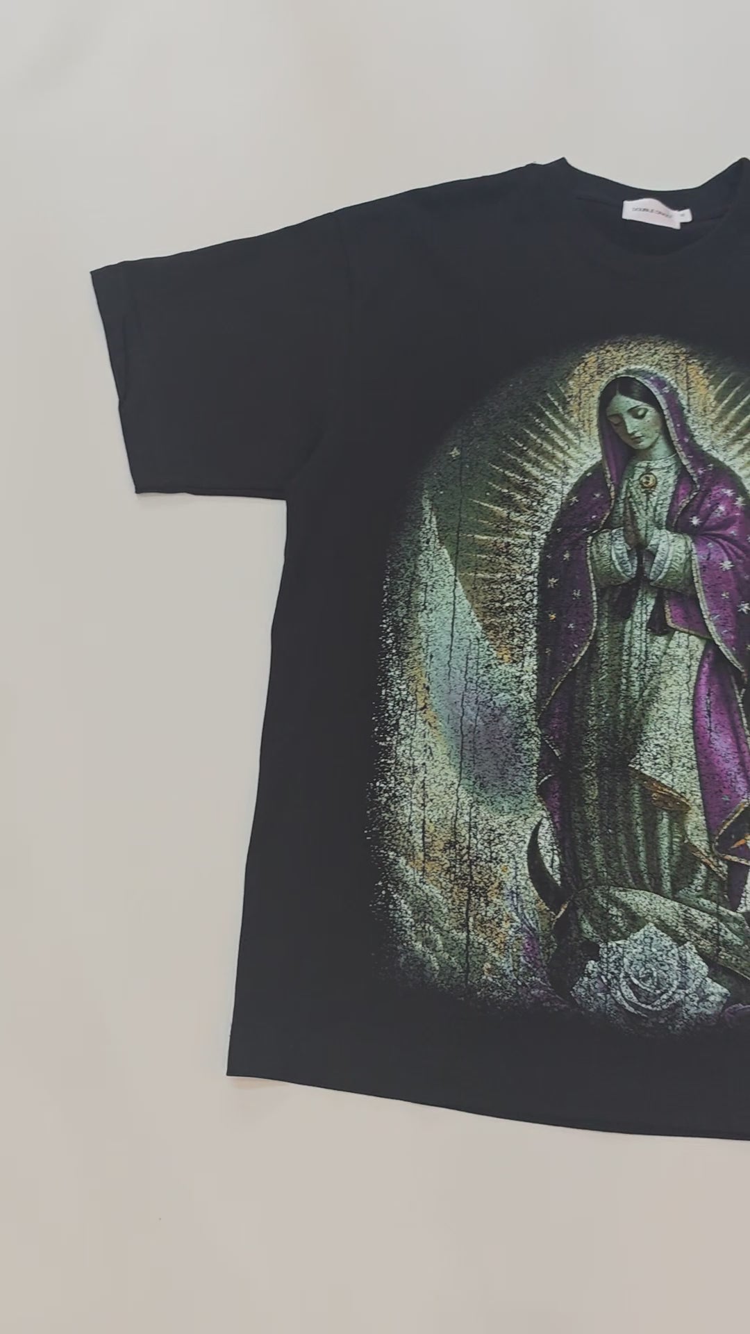 Load video: Virgin Mary Rhinestone Print T-shirt-181