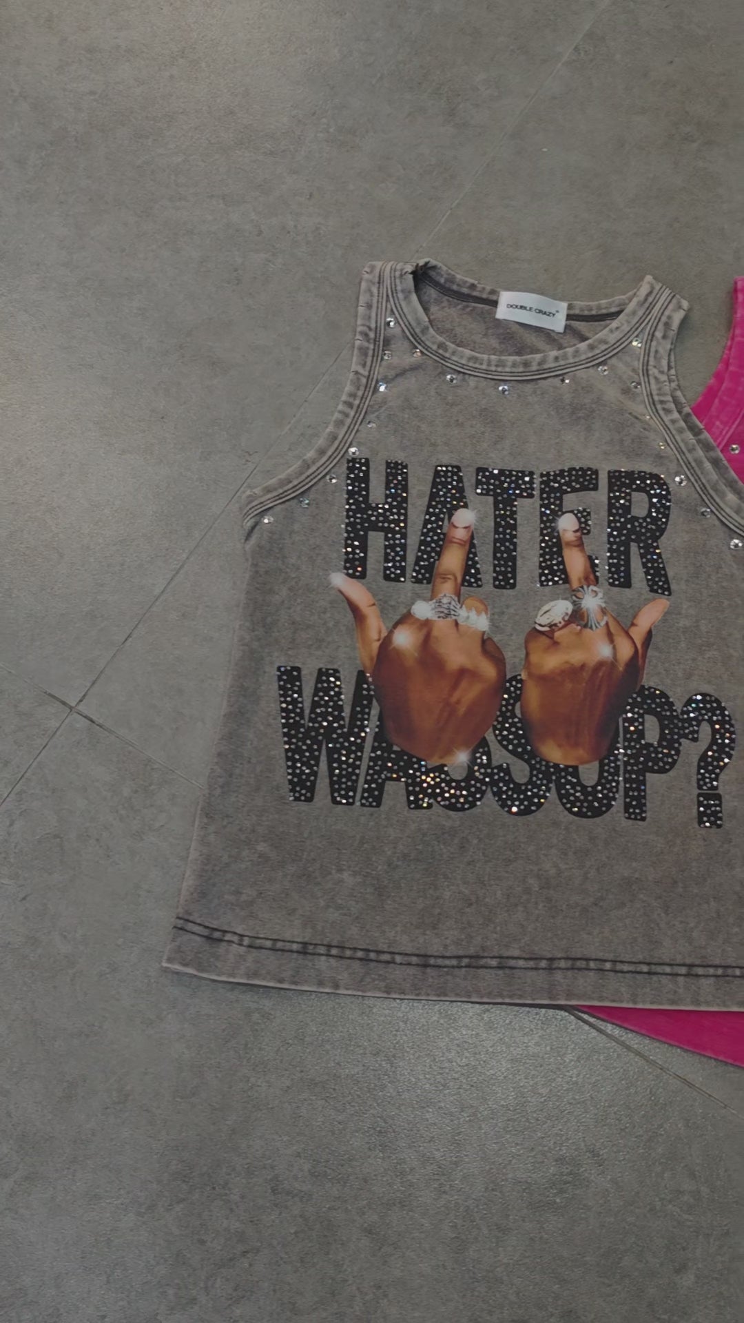 Pink Bling Middle Finger Women Vest-249