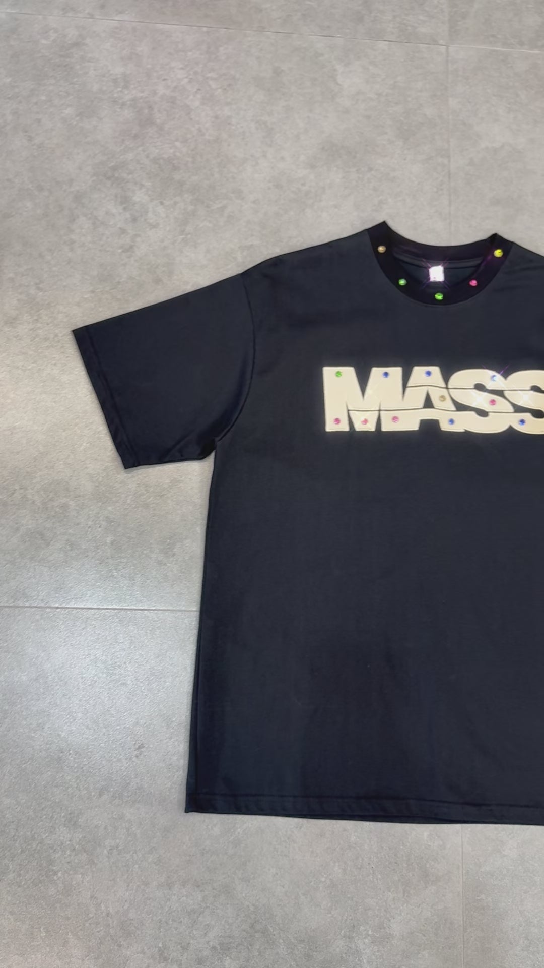 Jewel-Accented MASS Print Oversized T-shirt-S1004