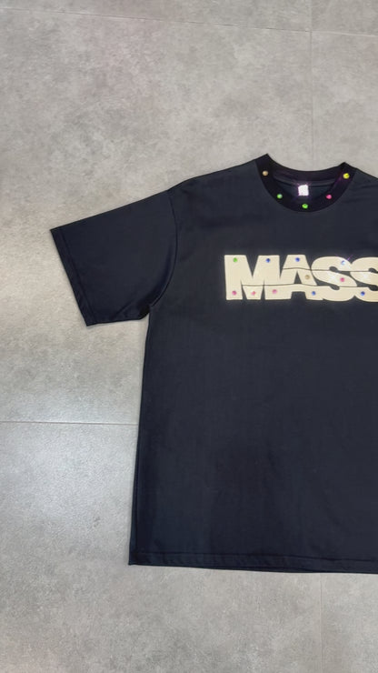 Jewel-Accented MASS Print Oversized T-shirt-S1004