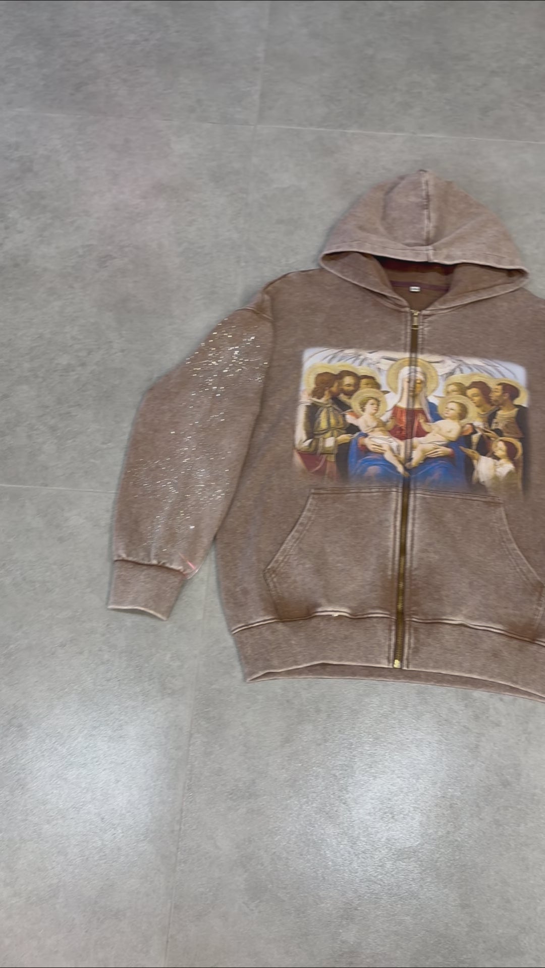 Load video: Religious Icon Vintage Zip Hoodie - 104