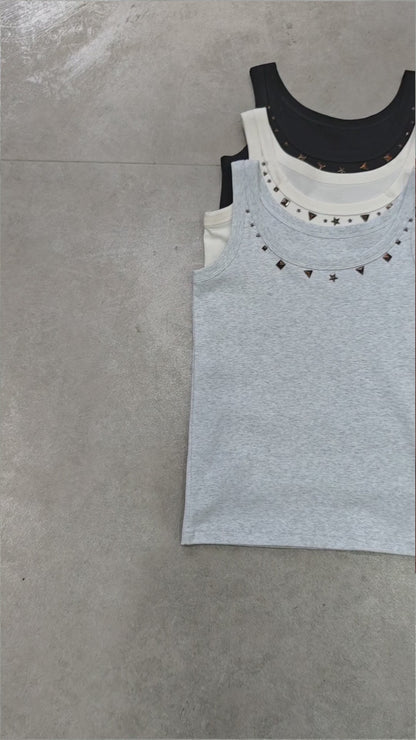 Metal Star Studded Tank T-shirt-260