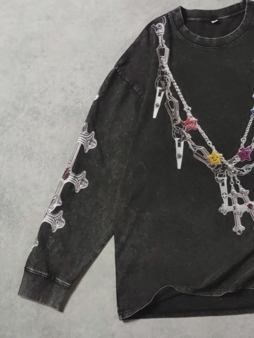 Load video: Colorful Chain Cross Graphic Long Sleeve -107