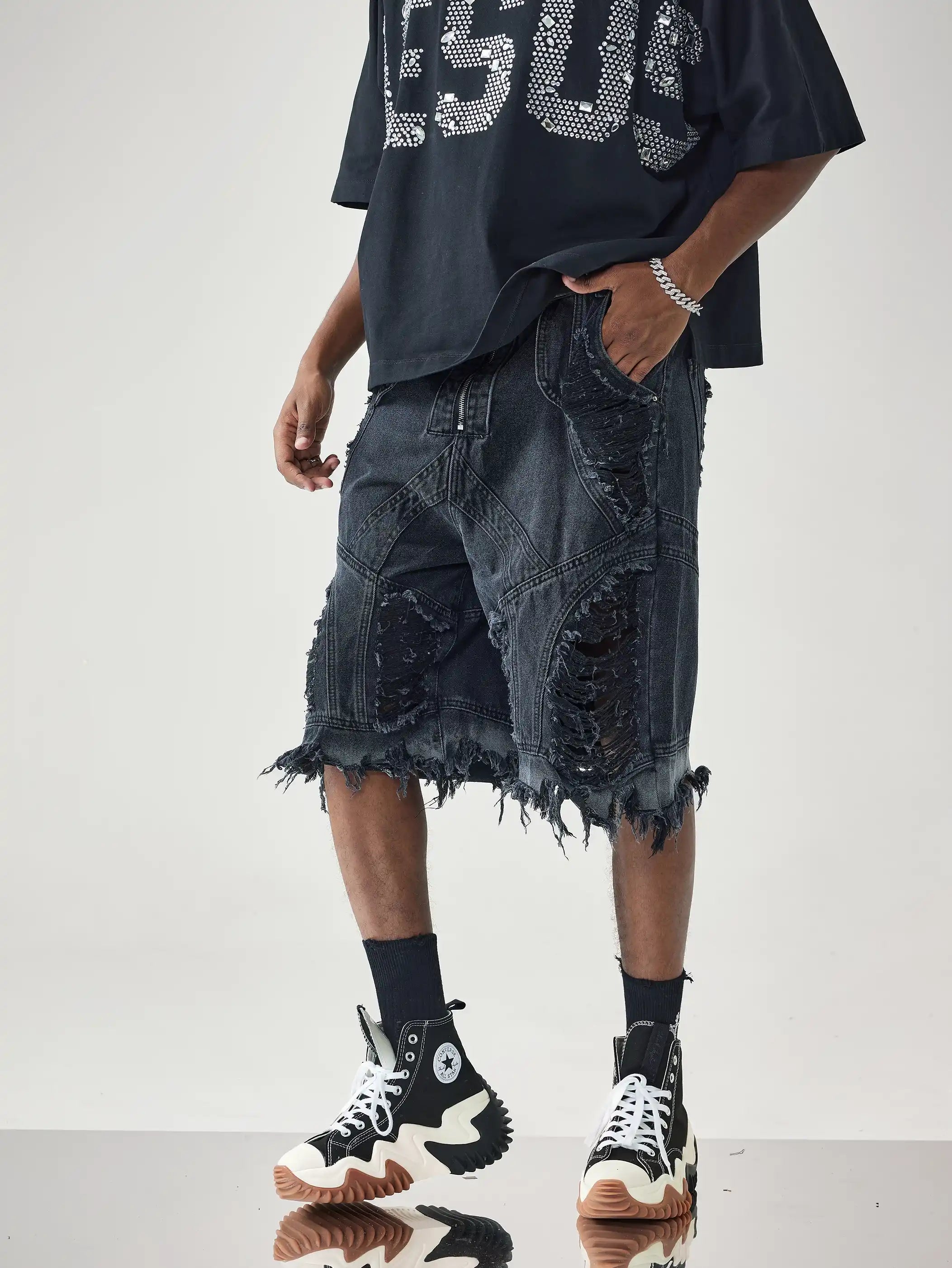 Ripped Street Denim Shorts-S1032