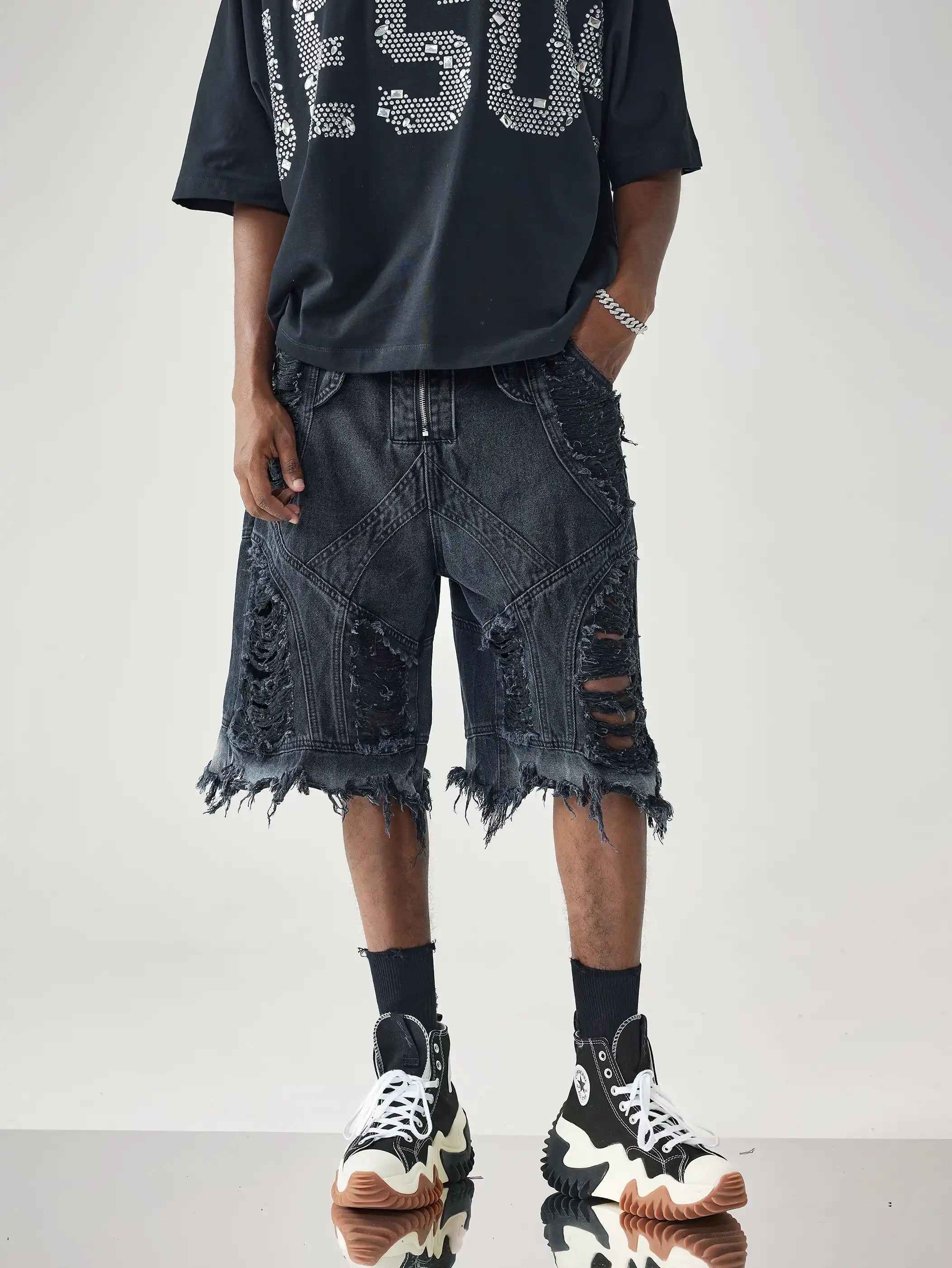 Ripped Street Denim Shorts-S1032