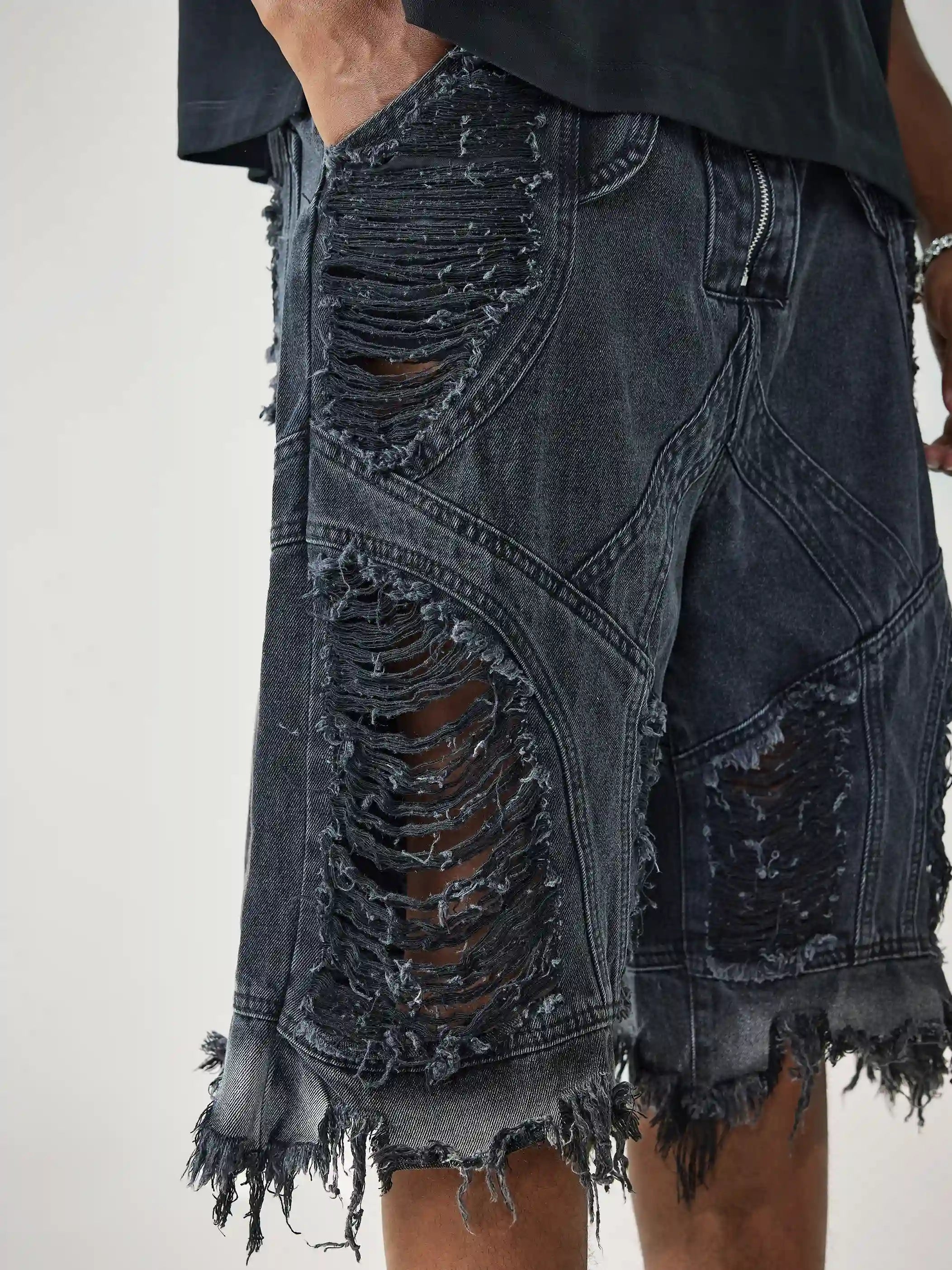 Ripped Street Denim Shorts-S1032