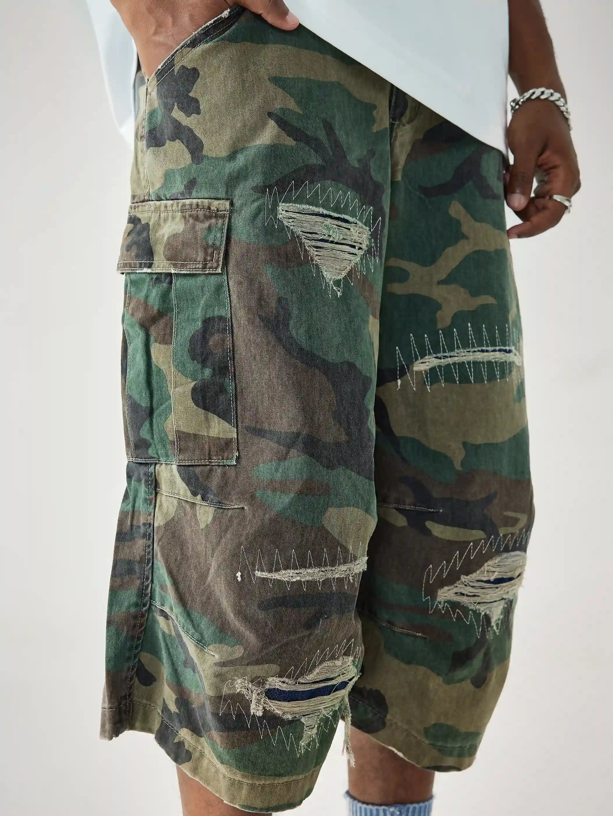 Cargo Camouflage Denim Shorts-S1043