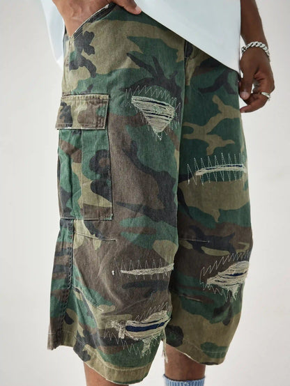 Cargo Camouflage Denim Shorts-S1043