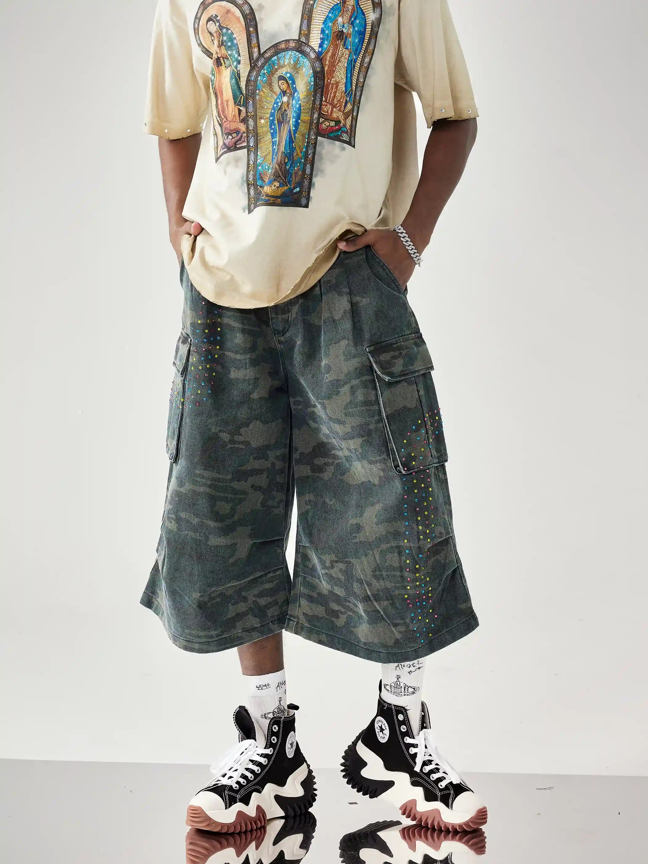 Multicolor Crystal Camouflage Shorts-S1045