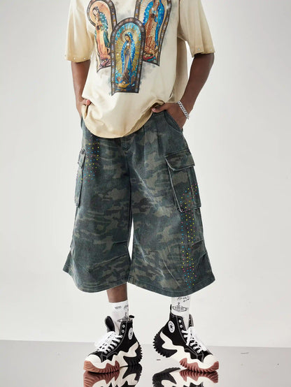 Multicolor Crystal Camouflage Shorts-S1045