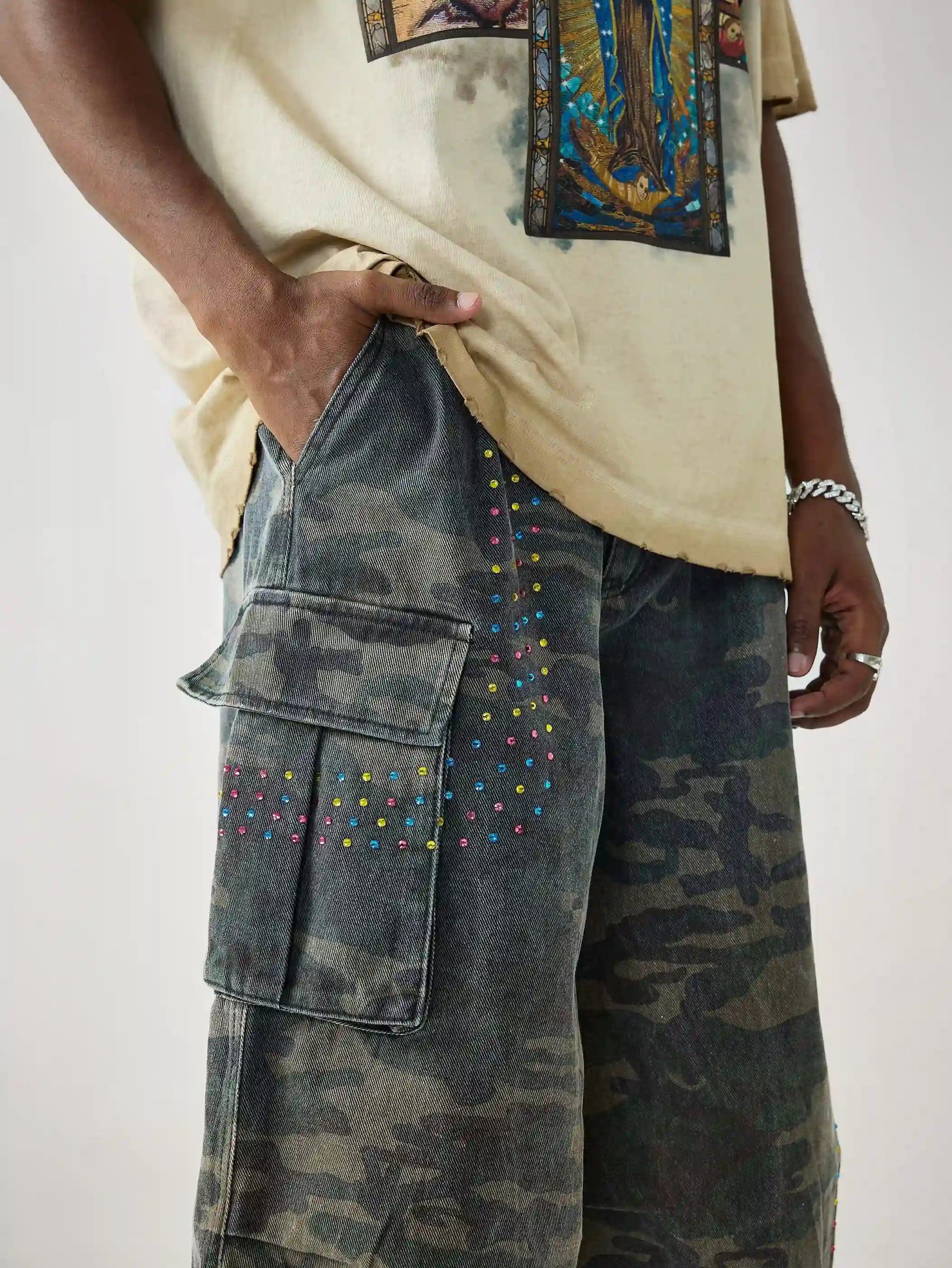 Multicolor Crystal Camouflage Shorts-S1045