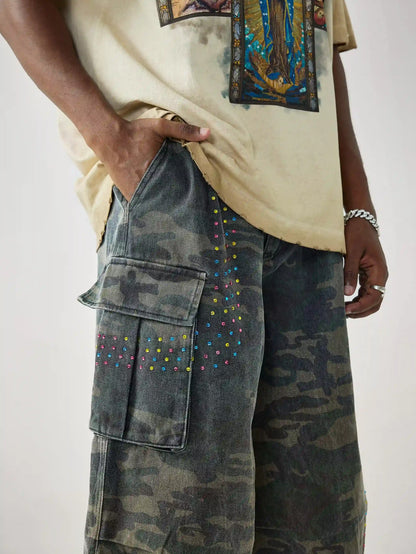 Multicolor Crystal Camouflage Shorts-S1045