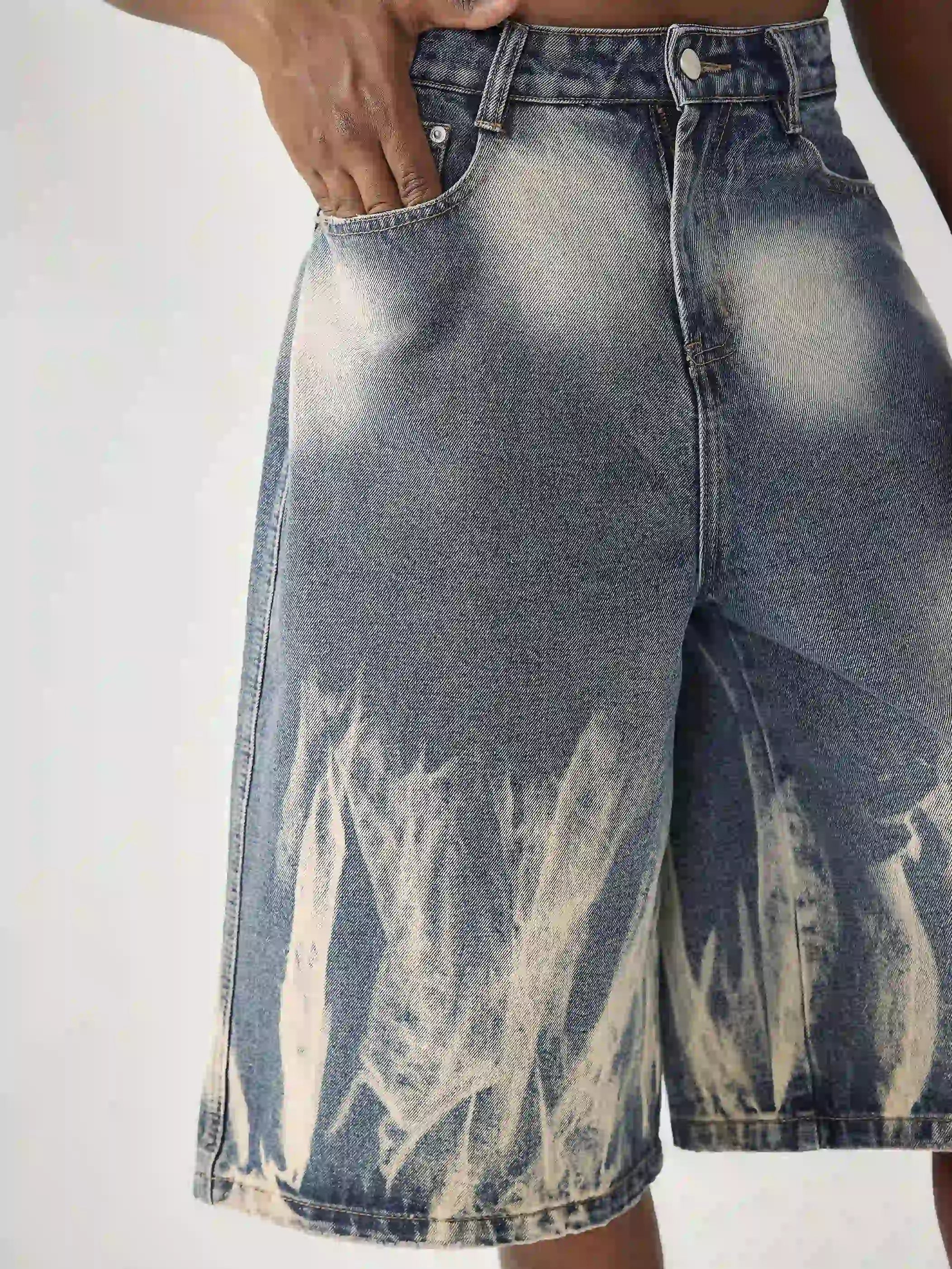 Washed Crack Denim Shorts-s998